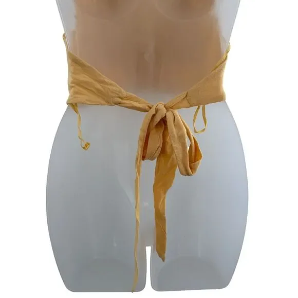 Free People Goa Embroidered Crop Top Yellow Size XS Tie Back Boho Halter Beaded - Picture 6 of 9